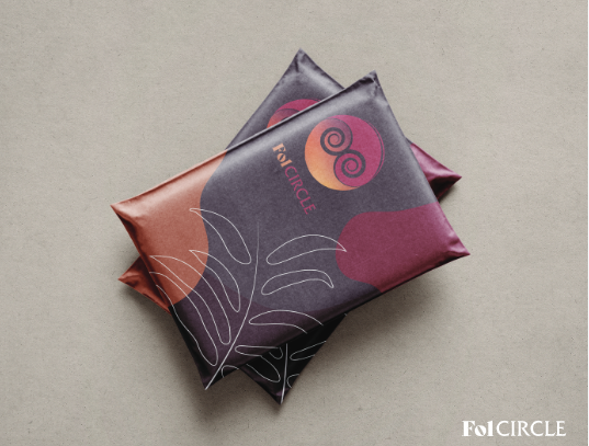 FoL Circle branded packaging with the circle mark and botanical line art