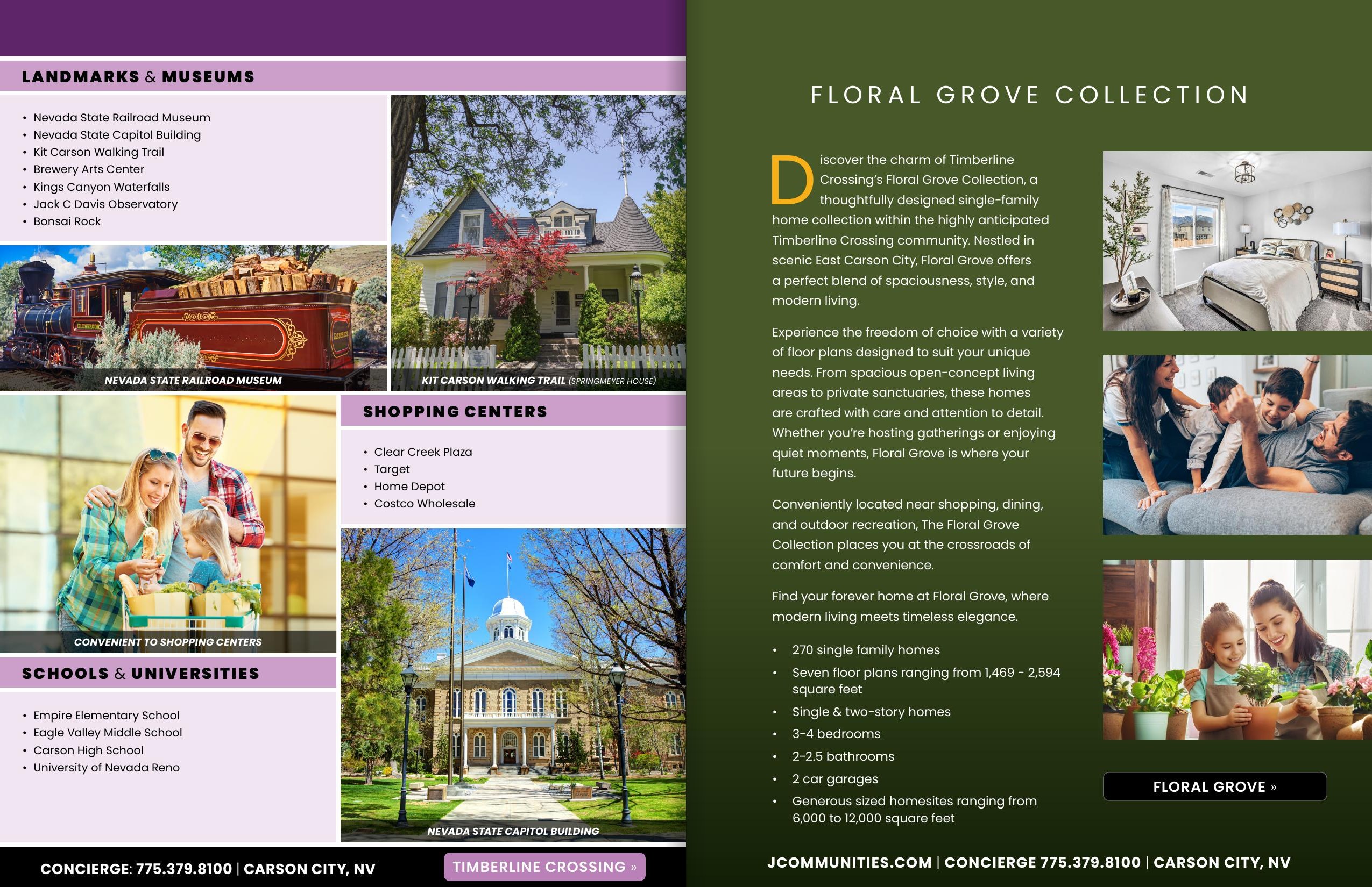 Open interior spread from the Floral Grove at Timberline Crossing community brochure